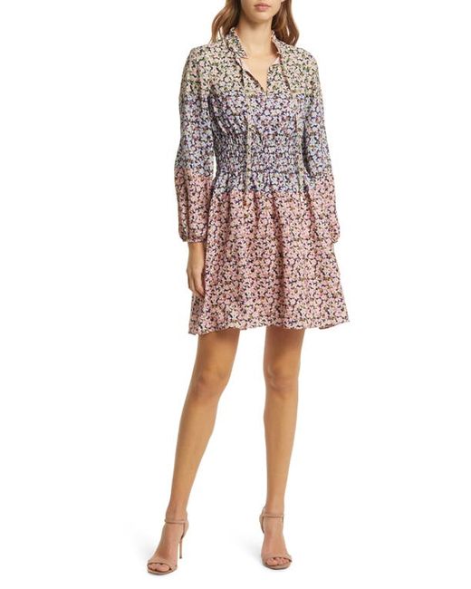 Vince Camuto Floral Smocked Waist Long Sleeve Dress in at