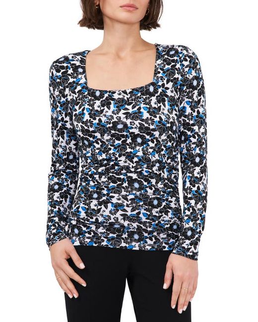 HalogenR halogenr Floral Ruched Square Neck Top in Midnight Bloom/Ivory at