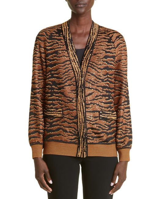 St. John Evening Sequin Metallic Tiger Stripe Jacquard Cardigan Sweater in at
