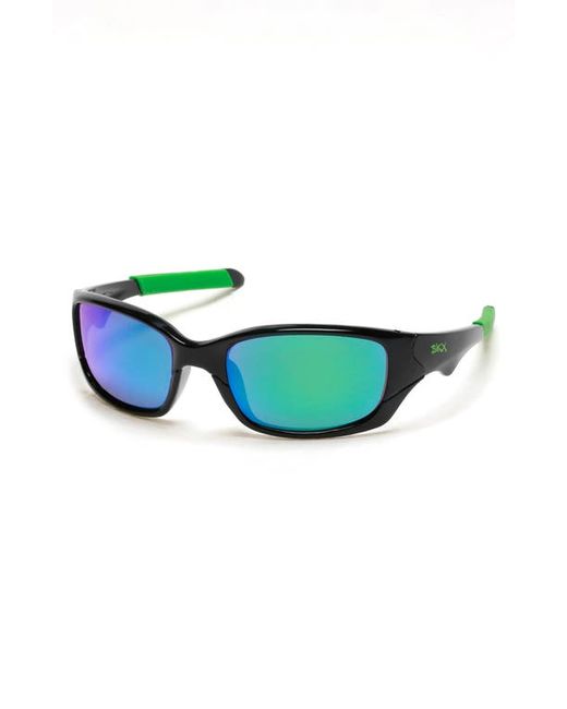 Skechers 55mm Mirrored Round Sunglasses in Shiny Black Mirror at