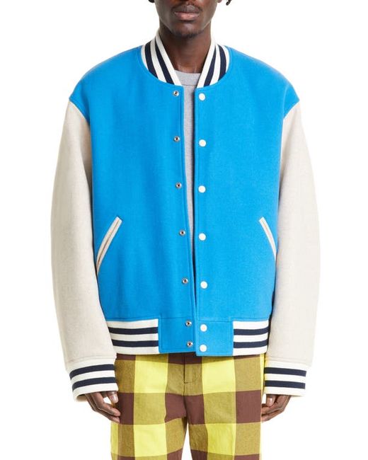 Acne Studios Face Patch Colorblock Wool Blend Varsity Bomber Jacket in at