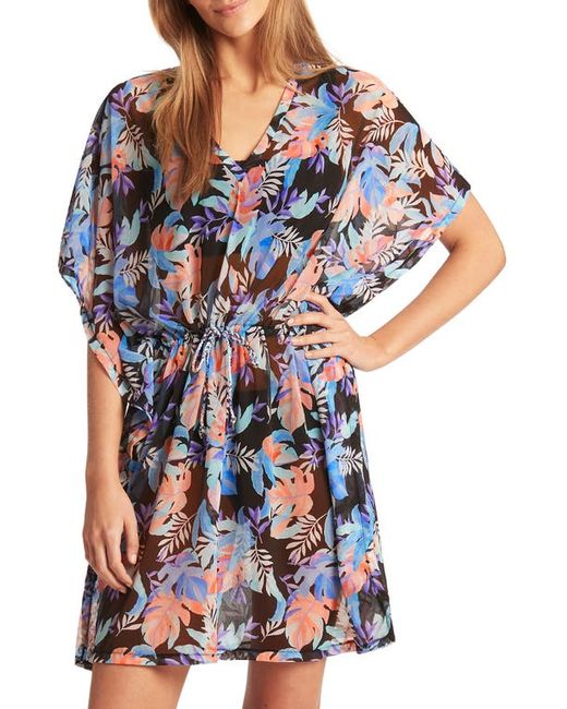 Sea Level Frond Print Caftan Cover-Up Dress in at