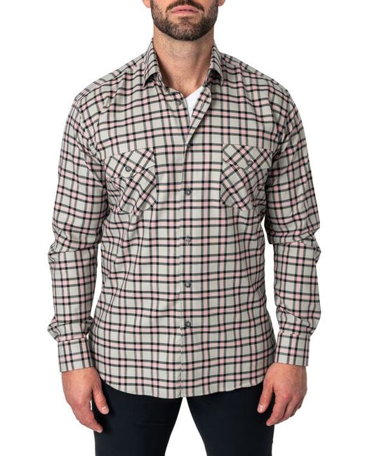 Maceoo Plaid Embroidered Cotton Flannel Button-Up Shirt in at
