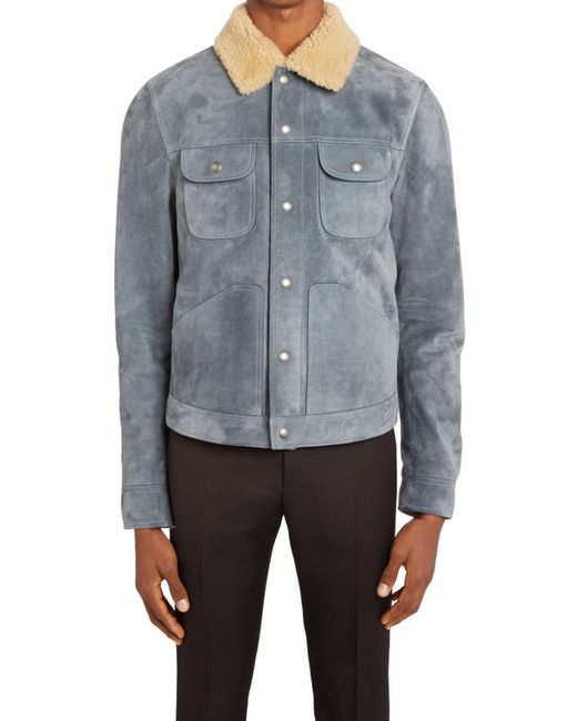Tom Ford Calfskin Suede Trucker Jacket with Genuine Shearling Trim in at