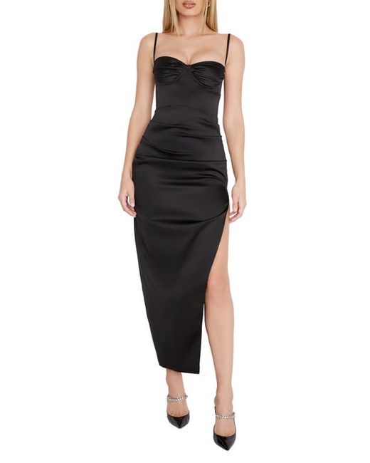 House Of Cb Flora Pleated Satin Midi Dress in at
