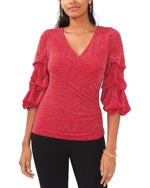 Chaus Surplice V-Neck Lantern Sleeve Blouse in Cc Red at
