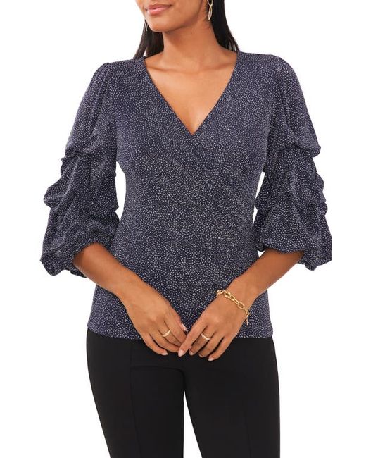 Chaus Surplice V-Neck Lantern Sleeve Blouse in Navy at