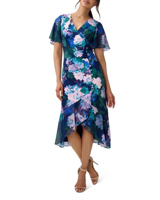 Adrianna Papell Floral Print Button Faux Wrap A-Line Dress in at