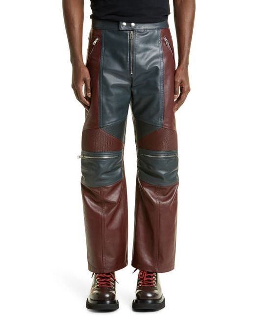 Bottega Veneta Colorblock Leather Biker Pants in Merlot Graphite at