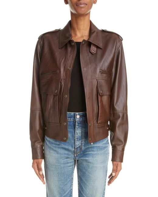 Saint Laurent Oversize Leather Bomber Jacket in at