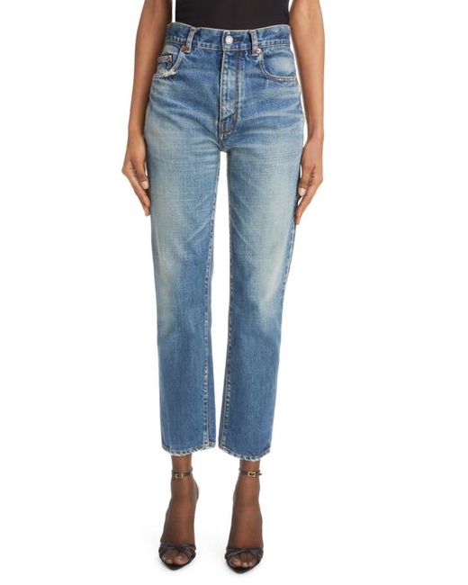 Saint Laurent Distressed Straight Leg Nonstretch Jeans in at