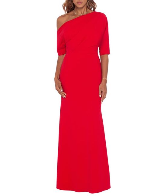 Betsy & Adam One-Shoulder Crepe Scuba Gown in at
