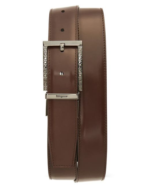 Salvatore Ferragamo Gancio Engraved Buckle Reversible Leather Belt in at