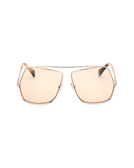Max Mara 64mm Geometric Sunglasses in Shiny Rose Gold Brown at
