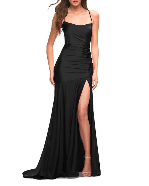 La Femme Ruched Jersey Gown in at