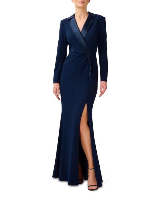 Adrianna Papell Crepe Long Sleeve Tuxedo Trumpet Gown in at