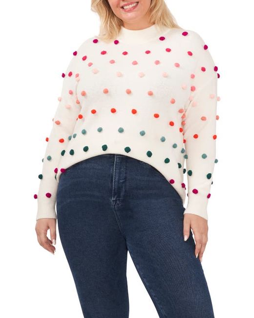 Cece Rainbow Pompom Mock Neck Sweater in at