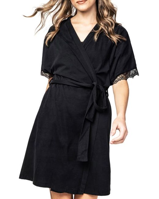 Petite Plume Lace Trim Cotton Jersey Robe in at
