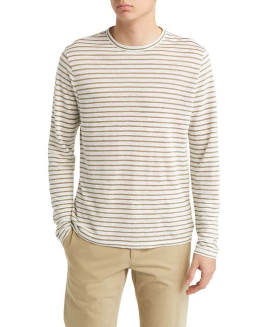 Vince Stripe Raglan Sleeve Linen T-Shirt in Off White/Pine at