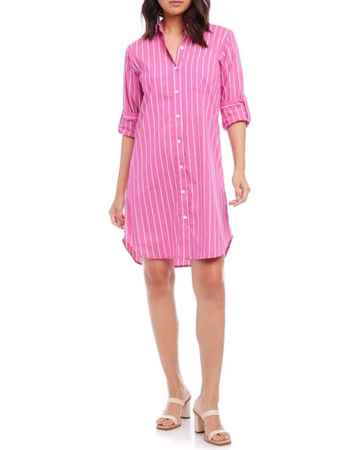 Karen Kane Stripe Long Sleeve Cotton Blend Shirtdress in at
