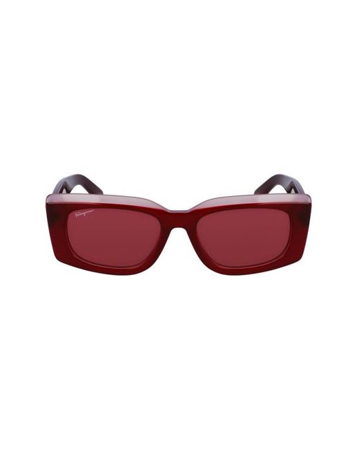 Salvatore Ferragamo 54mm Rectangular Sunglasses in Burgundy/Rose at