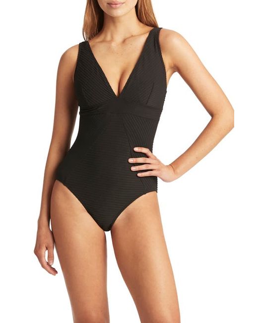 Sea Level Panel Line Multifit One-Piece Swimsuit in at