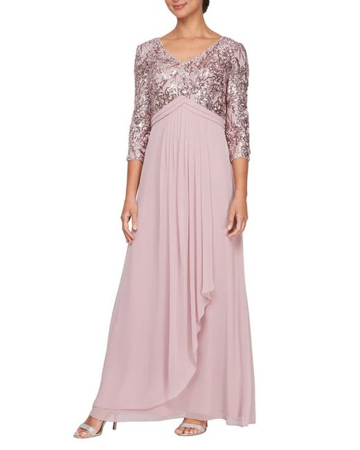 Alex Evenings Sequin Three-Quarter Sleeve Gown in at