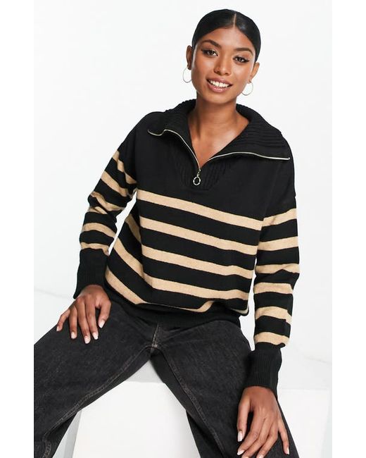 Asos Design Stripe Quarter Zip Pullover Sweater in at