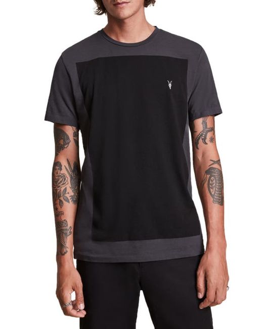 AllSaints Lobke Cotton Colorblock T-Shirt in Washed Blk/Jet Blk at