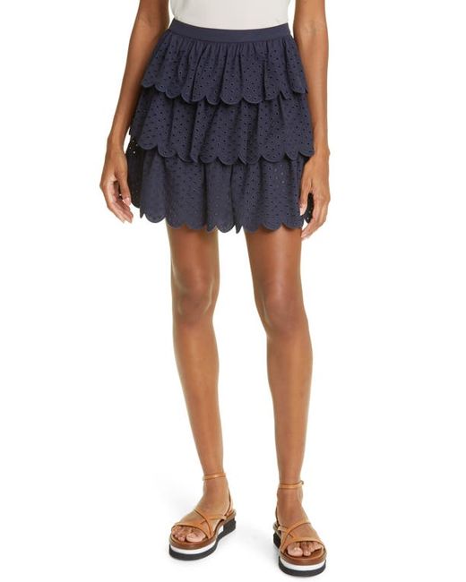Jason Wu Scallop Tiered Cotton Blend Eyelet Skirt in at