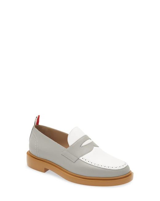Thom Browne Colorblock Penny Loafer in Grey/White at