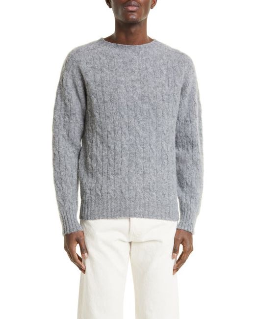 Drake's Shetland Cable Knit Wool Crewneck Sweater in at