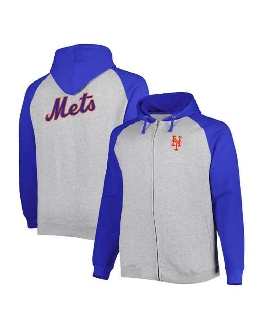 Profile Royal New York Mets Big Tall Raglan Hoodie Full-Zip Sweatshirt at