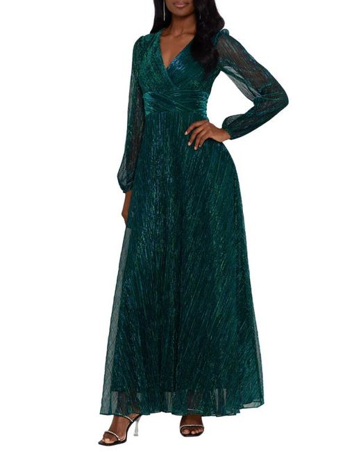 Betsy & Adam Metallic Long Sleeve Gown in at