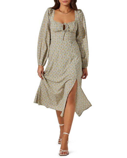 ASTR the Label Floral Print Long Sleeve Back Cutout Midi Dress in at