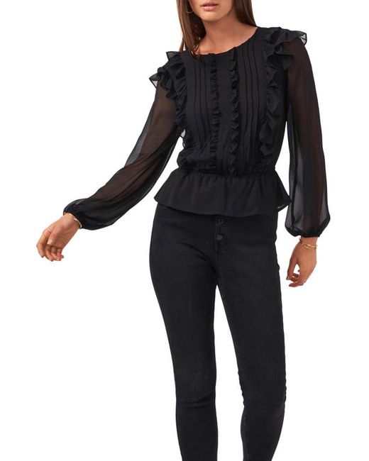 1.State Ruffle Detail Peplum Long Sleeve Blouse in at