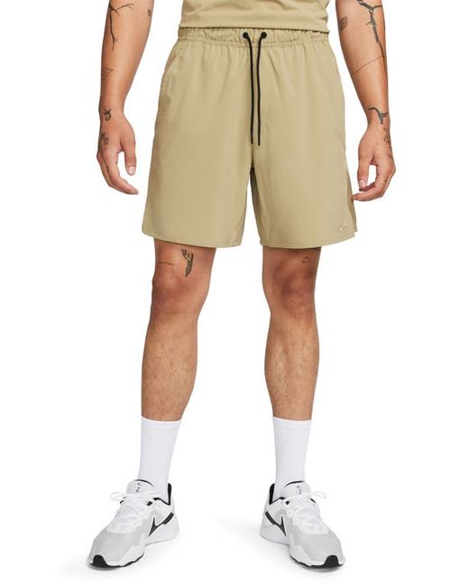 Nike Dri-FIT Unlimited Woven Athletic Shorts in Neutral Olive/Black at