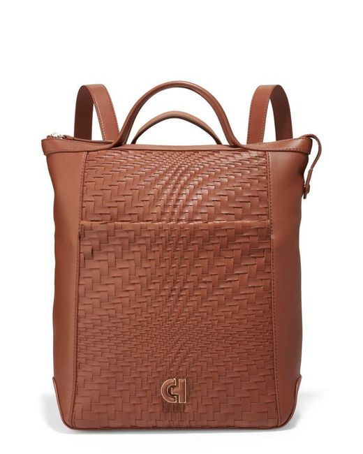 Cole Haan Grand Ambition Small Convertible Leather Backpack in British Tan/Woven at