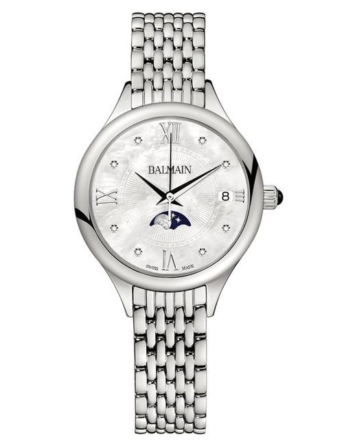 Balmain Watches Mother-of-Pearl Diamond Moon Phase Bracelet Watch 31mm in at