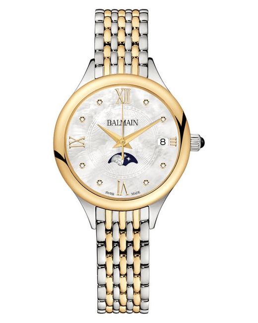 Balmain Watches Two-Tone Diamond Moon Phase Bracelet Watch 38mm in Stainless Steel/Yellow at