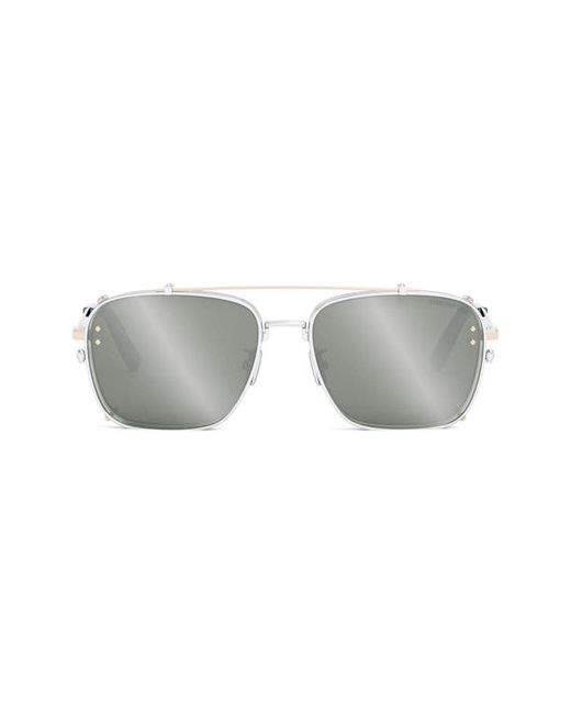 Dior CD Diamond of the Maison 55mm Mirrored Navigator Sunglasses in Shiny Palladium Smoke Mirror at