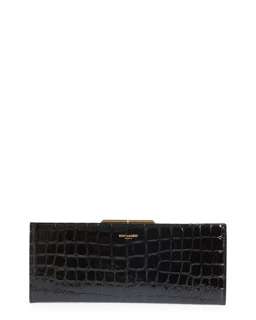 Saint Laurent Midnight Croc Embossed Leather Clutch in at