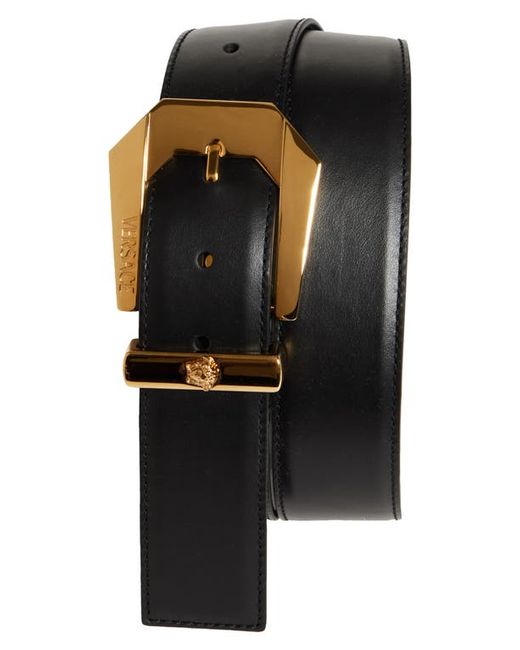 Versace Western Buckle Leather Belt in Gold at
