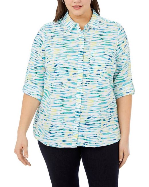 Foxcroft Cole Zebra Print Roll Tab Cotton Button-Up Shirt in at