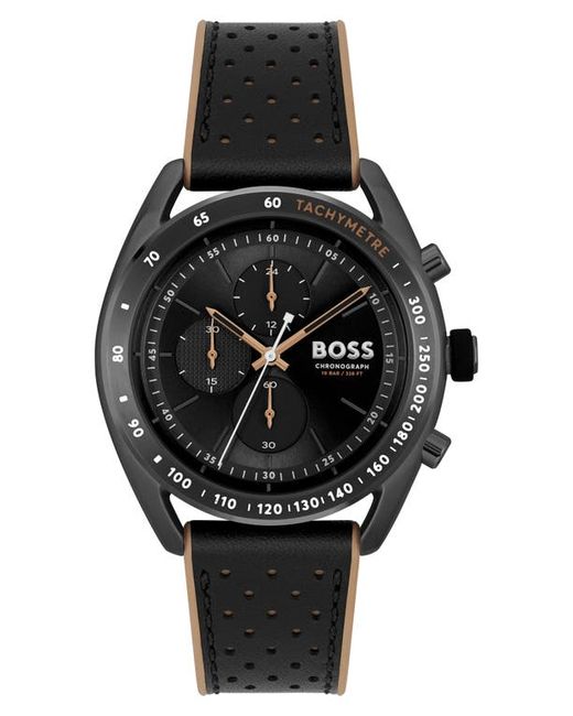 Boss Center Court Chronograph Leather Strap Watch 44mm in at