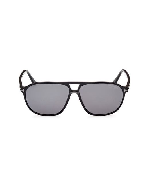 Tom Ford Bruce 61mm Polarized Navigator Sunglasses in Shiny Smoke at