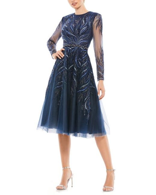 Mac Duggal Embellished Long Sleeve Fit Flare Midi Cocktail Dress in at
