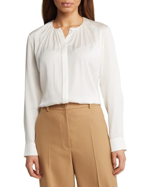 Boss Banorah Pleat Neck Stretch Silk Blouse in at