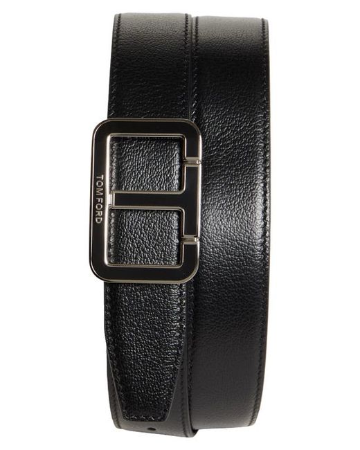 Tom Ford Scored Buckle Goatskin Leather Belt in at