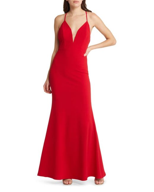 Lulus Amelia Plunge Neck Trumpet Gown in at